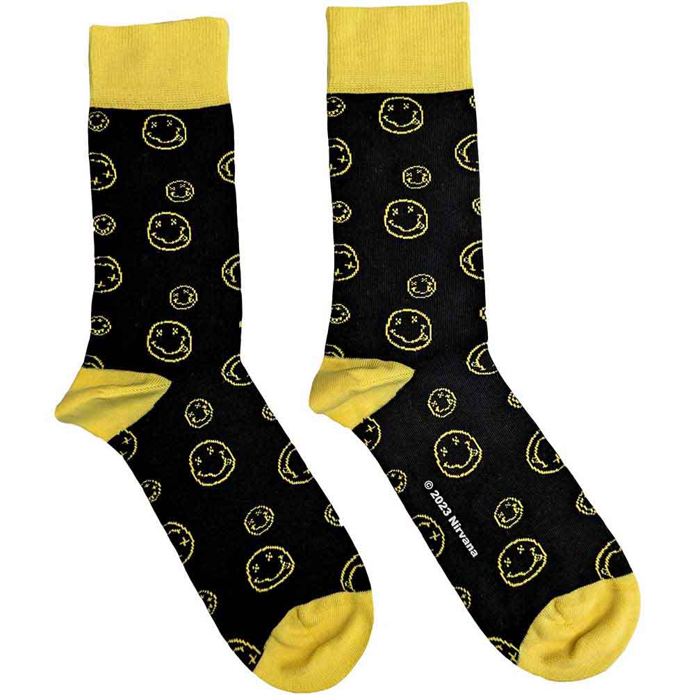 Image of Nirvana Unisex Ankle Socks: Outline Happy Faces Rock Off